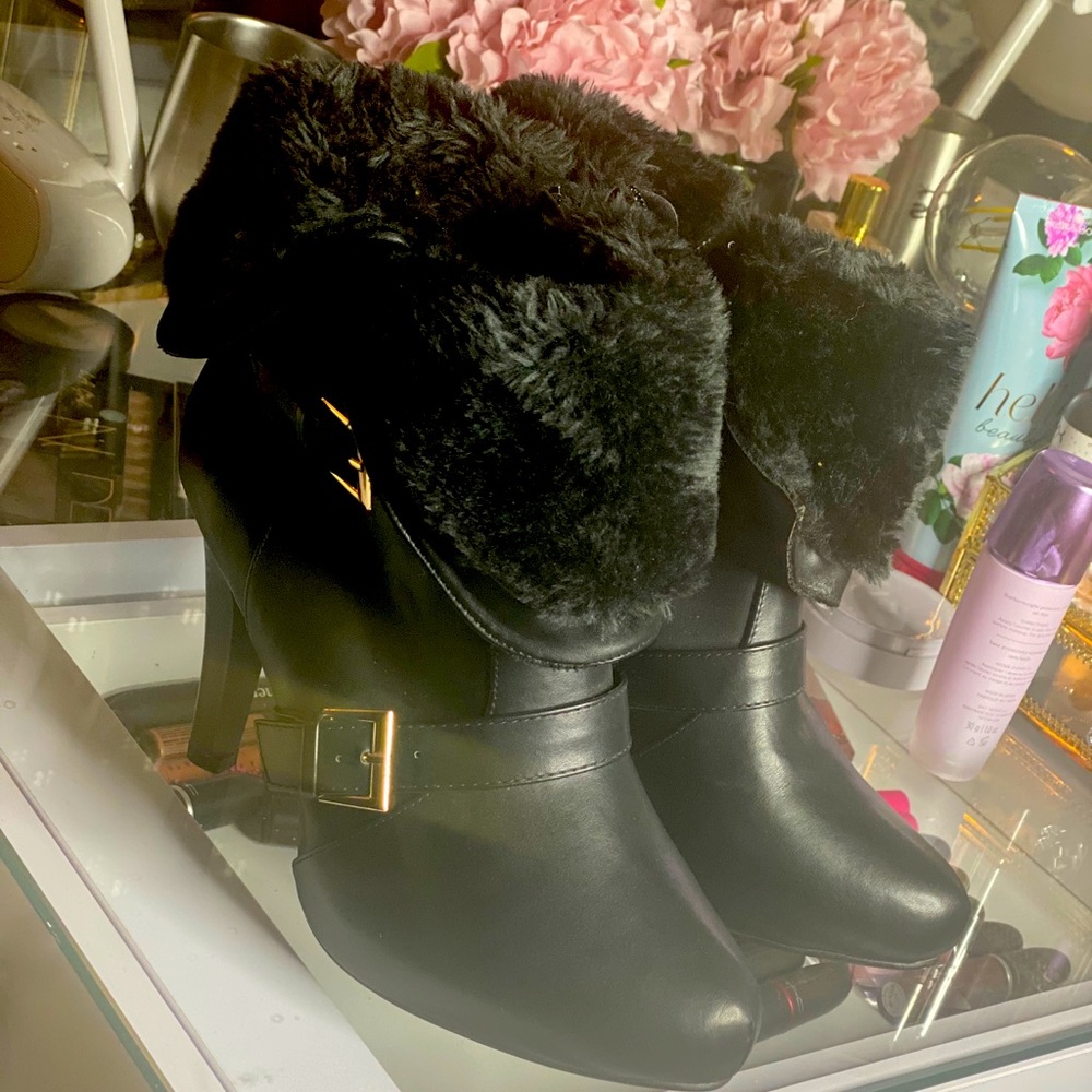 Black Leather Fur Boots